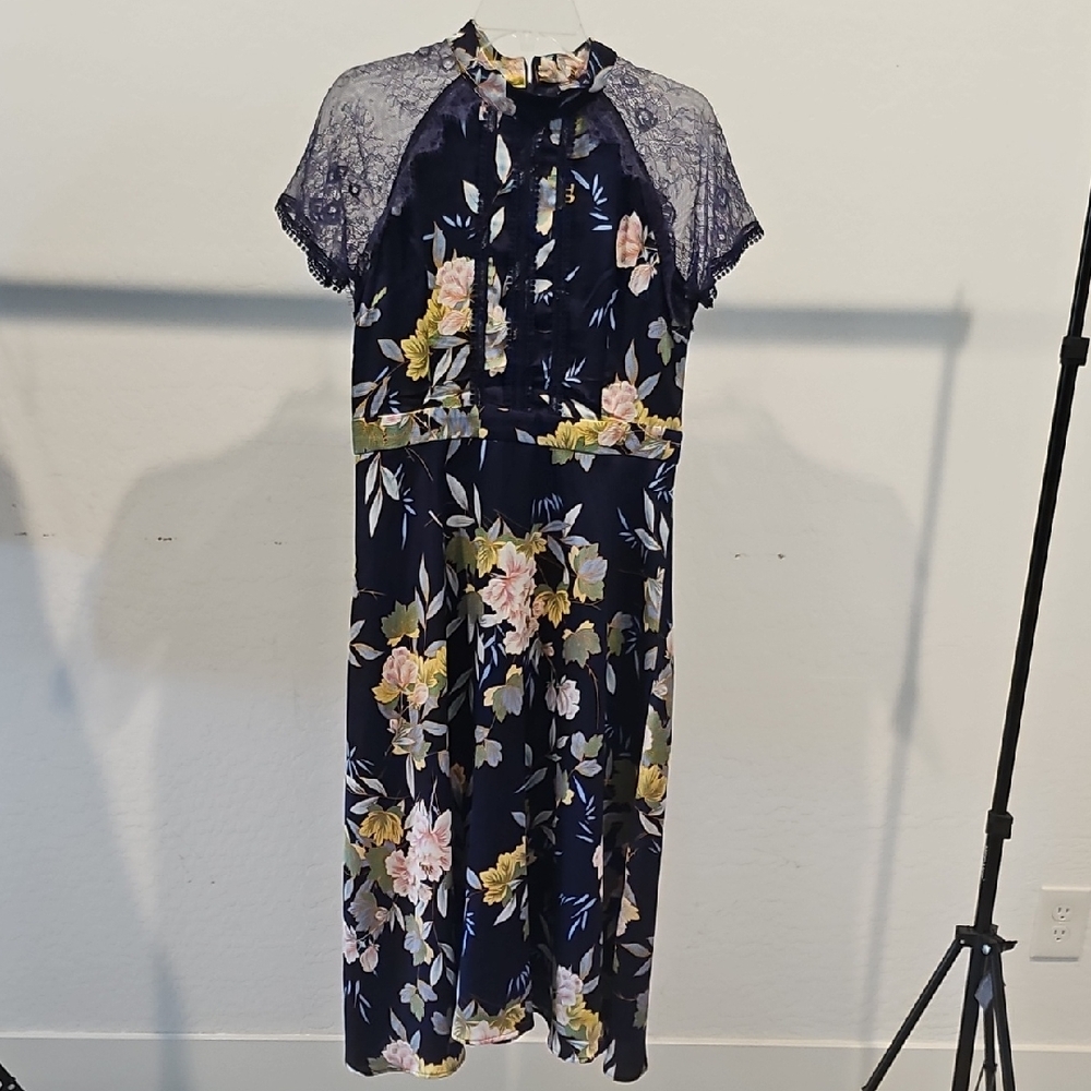 ASOS Blue and Black Mock Neck Raglan Sleeve Midi Dress
